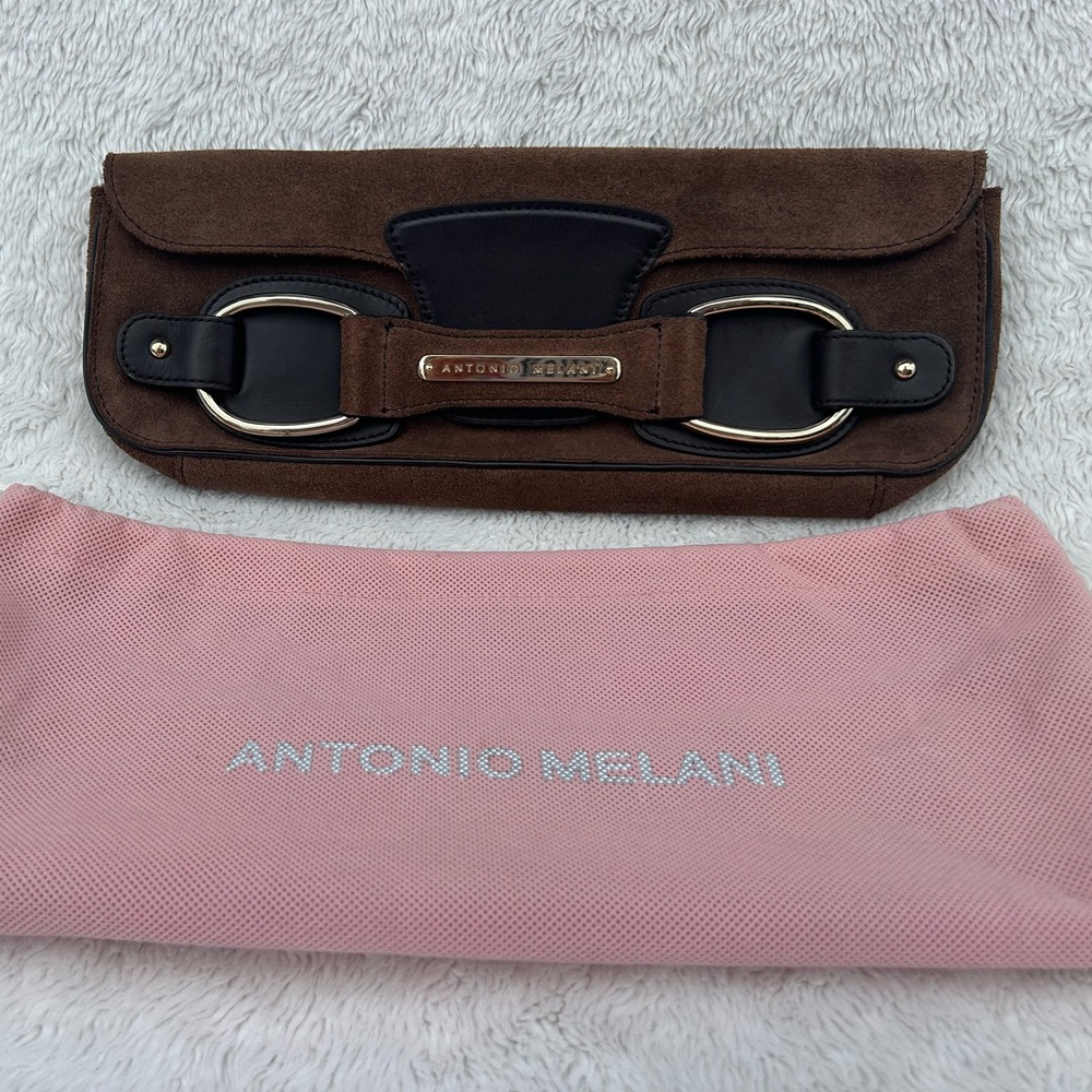 Antonio Melani Vintage Clutch Handbag, Suede Brown Leather